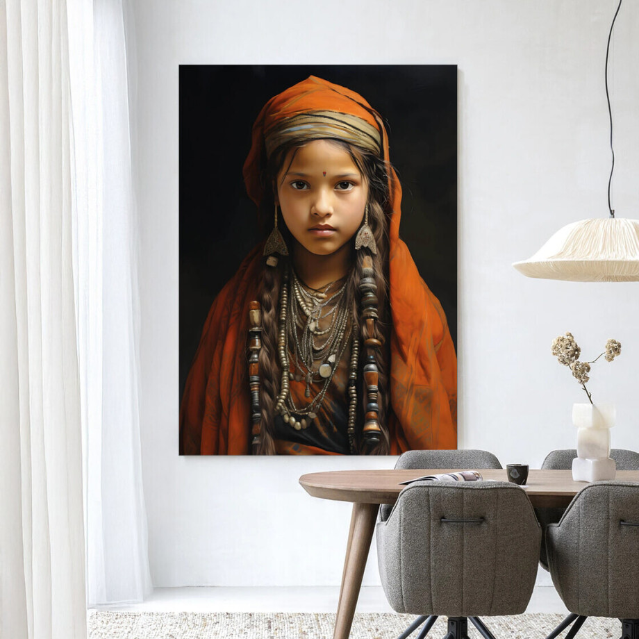 Urban Cotton Wandkleed 'Traditional Girl' 145 x 190cm in Frame - black afbeelding 