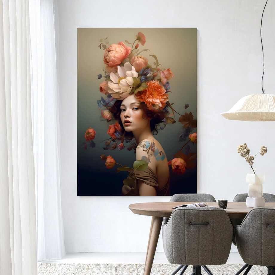 Urban Cotton Wandkleed 'Vintage Flower Girl' 145 x 190cm in Frame - black afbeelding 
