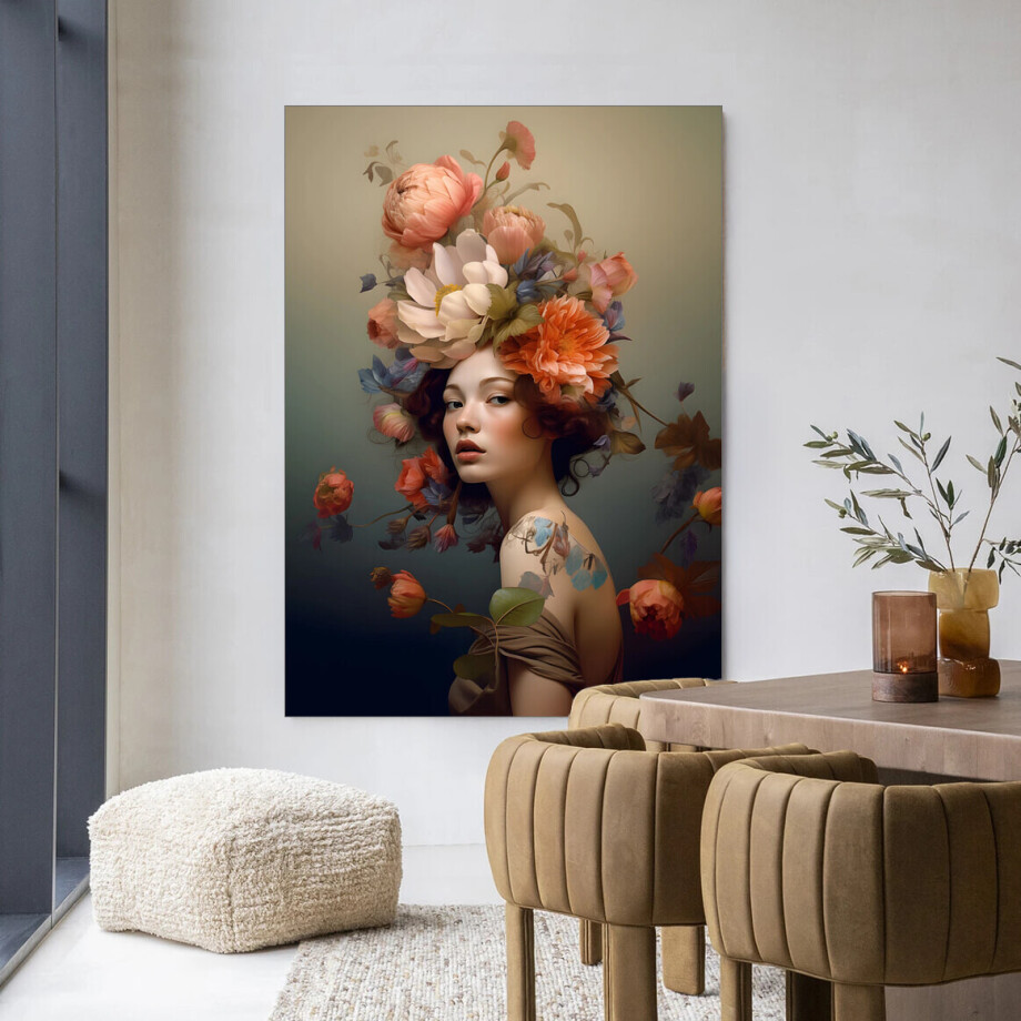 Urban Cotton Wandkleed 'Vintage Flower Girl' 110 x 145cm in Frame - black afbeelding 