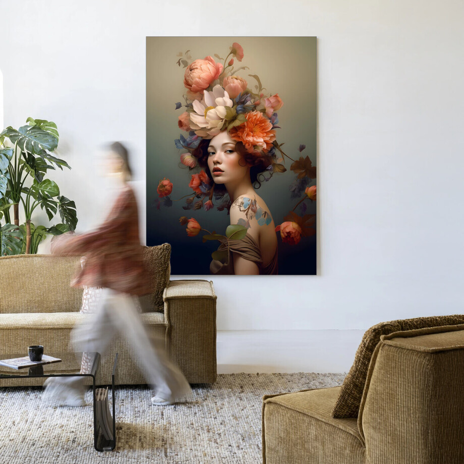 Urban Cotton Wandkleed 'Vintage Flower Girl' 80 x 110cm in Frame - black afbeelding 