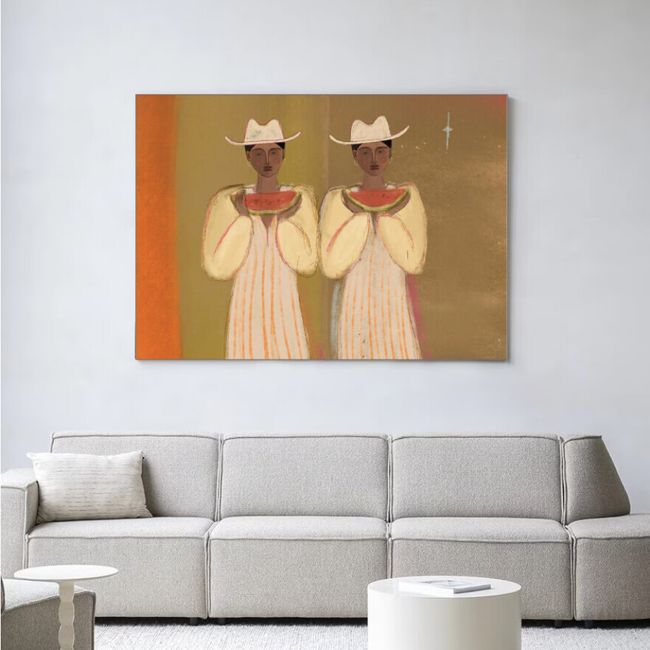 Urban Cotton Wandkleed 'Watermelon Girl' 80 x 110cm in Frame - black afbeelding 