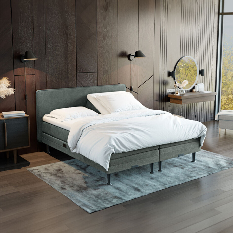 Elektrisch verstelbare Boxspring 'Oslo' kleur dark grey, 160 x 200 cm, matrassen 1 x medium, 1 x hard afbeelding 1