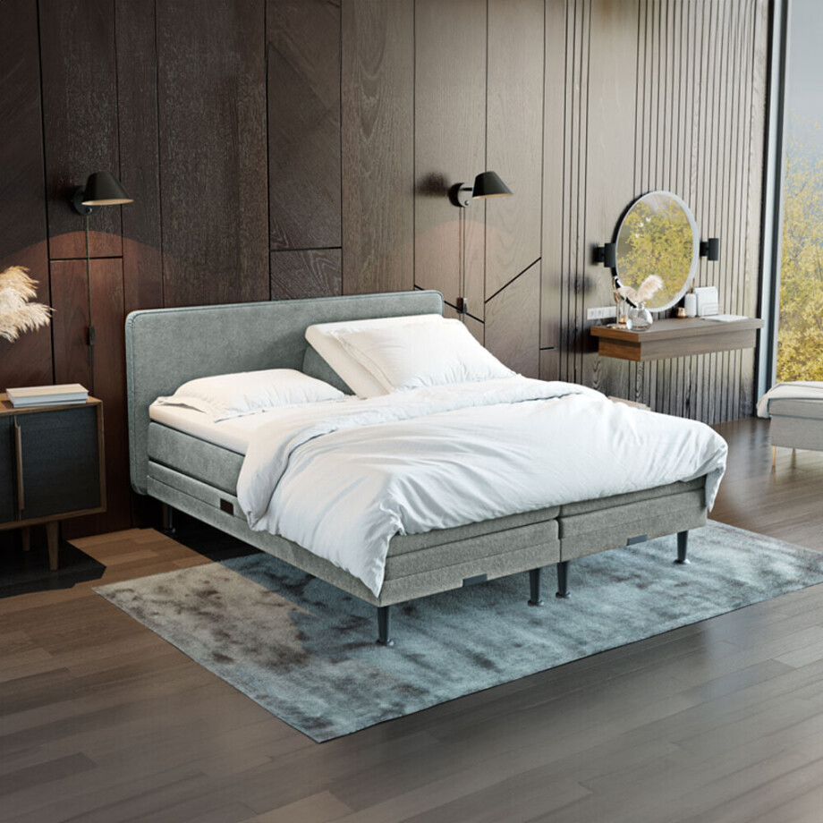 Elektrisch verstelbare Boxspring 'Oslo' kleur Slate Grey, 160 x 200 cm, matrassen 1 x medium, 1 x hard afbeelding 1