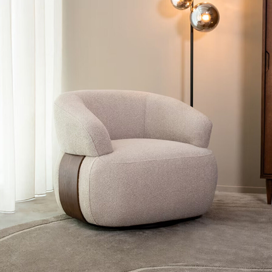 LABEL51 Draaifauteuil 'Valenza' Bouclé en Walnoot eiken, kleur Naturel afbeelding 1