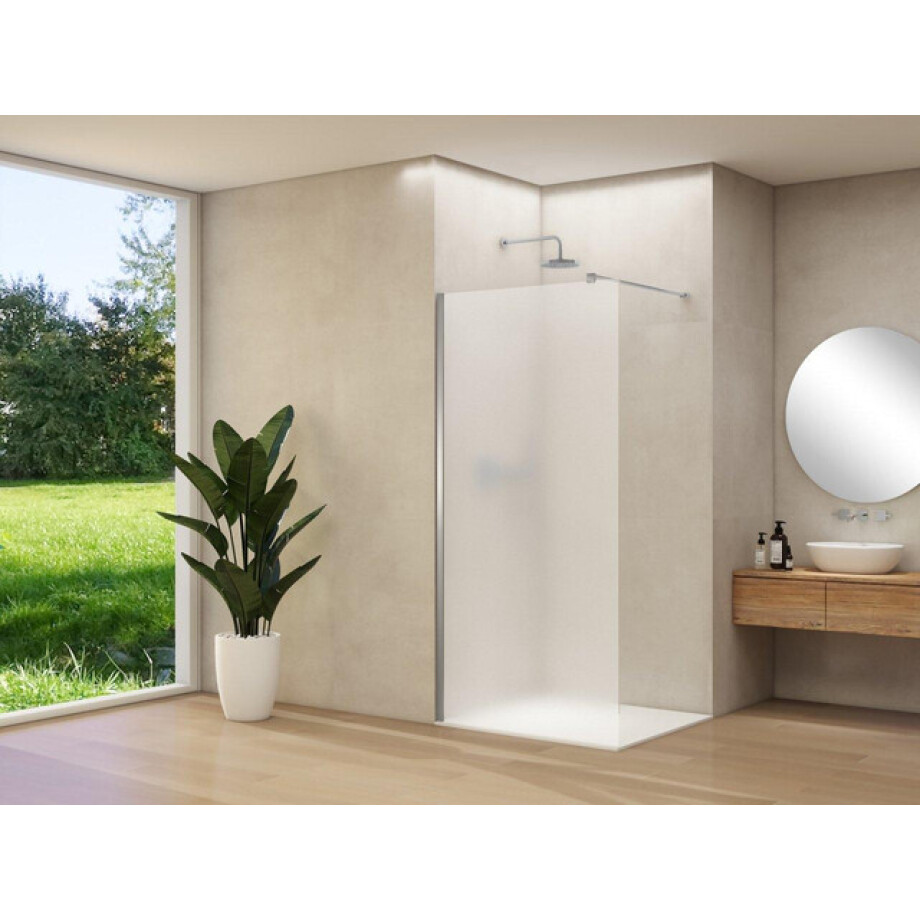 Van Rijn Products ST01 vaste wand - 118x200cm - satijnglas - - dikte 8mm - stabilisatiestang - muurprofiel - RVS Geborsteld ST01500120PRGSBNM Van Rijn Products ST01 vaste wand - 118x200cm - satijnglas - - dikte 8mm - stabilisatiestang - muurprofiel - RVS Geborsteld ST01500120PRGSBNM afbeelding 1