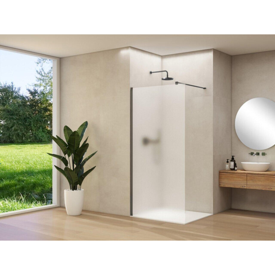 Van Rijn Products ST01 vaste wand - 118x200cm - satijnglas - - dikte 8mm - stabilisatiestang - muurprofiel - Zwart ST01500120PRGSZWM Van Rijn Products ST01 vaste wand - 118x200cm - satijnglas - - dikte 8mm - stabilisatiestang - muurprofiel - Zwart ST01500120PRGSZWM afbeelding 1
