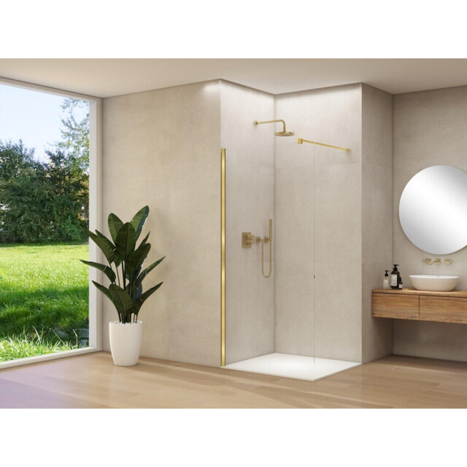 Van Rijn Products ST01 vaste wand - 70x200cm - helder glas - - dikte 8mm - stabilisatiestang - muurprofiel - Messing geborsteld ST0150070HESBM afbeelding 1