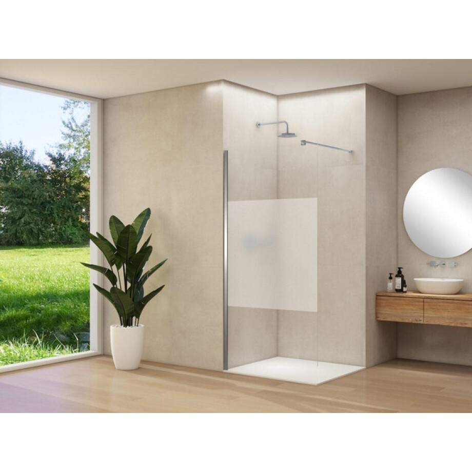 Van Rijn Products ST01 vaste wand - 70x200cm - helder glas met satijnbaan - - dikte 8mm - stabilisatiestang - muurprofiel - RVS Geborsteld ST0150070GSBNM Van Rijn Products ST01 vaste wand - 70x200cm - helder glas met satijnbaan - - dikte 8mm - stabilisatiestang - muurprofiel - RVS Geborsteld ST0150070GSBNM afbeelding 1
