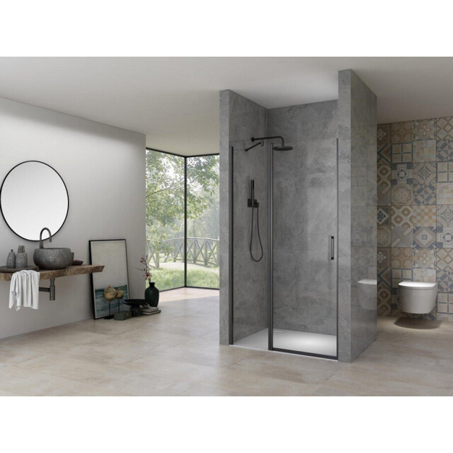 Van Rijn Products ST02 Nisdeur - 120x200cm - helder glas - dikte 6mm - met vast deel - incl. glasbehandeling - zwart mat ST02LP300120ZW Van Rijn Products ST02 Nisdeur - 120x200cm - helder glas - dikte 6mm - met vast deel - incl. glasbehandeling - zwart mat ST02LP300120ZW afbeelding 1