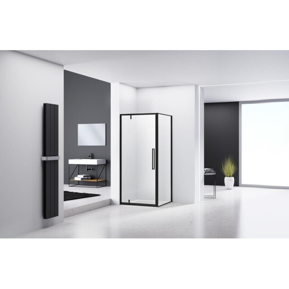 Van Rijn Products ST04 Hoekcabine - 90x100x200cm - helder glas - dikte 6mm - zwart ST0415090100KP afbeelding 1
