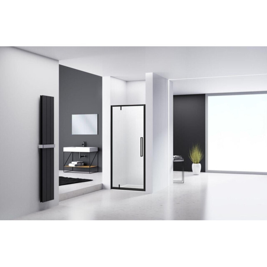 Van Rijn Products ST04 Nisdeur - 90x200cm - helder glas - dikte 6mm - zwart ST0410090KP Van Rijn Products ST04 Nisdeur - 90x200cm - helder glas - dikte 6mm - zwart ST0410090KP afbeelding 1