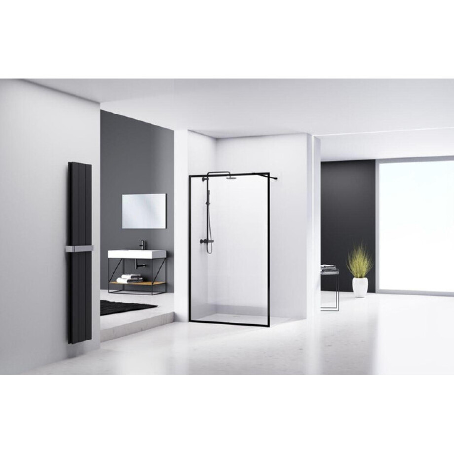 Van Rijn Products ST04 Vaste wand - 138x200cm - helder glas - dikte 8mm - incl. stabilisatiestang - 120cm - zwart ST04140KP Van Rijn Products ST04 Vaste wand - 138x200cm - helder glas - dikte 8mm - incl. stabilisatiestang - 120cm - zwart ST04140KP afbeelding 1