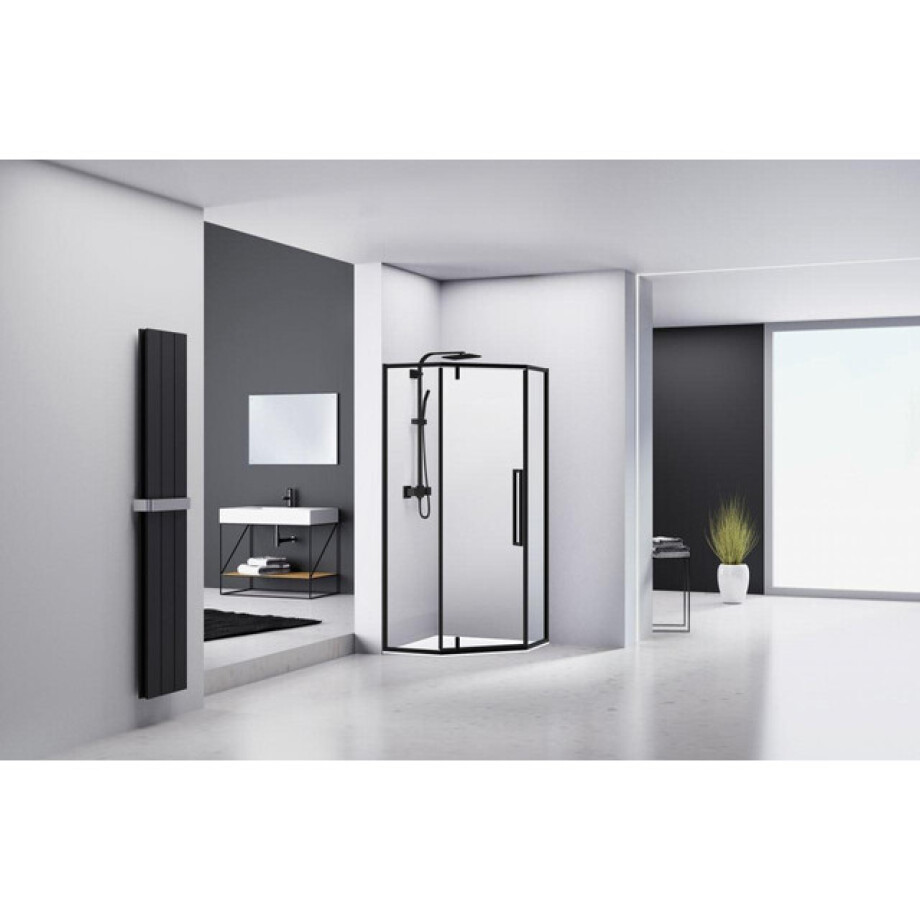 Van Rijn Products ST04 Vijfhoek - 98x200cm - helder glas - dikte 6mm - zwart ST041000100KP Van Rijn Products ST04 Vijfhoek - 98x200cm - helder glas - dikte 6mm - zwart ST041000100KP afbeelding 1