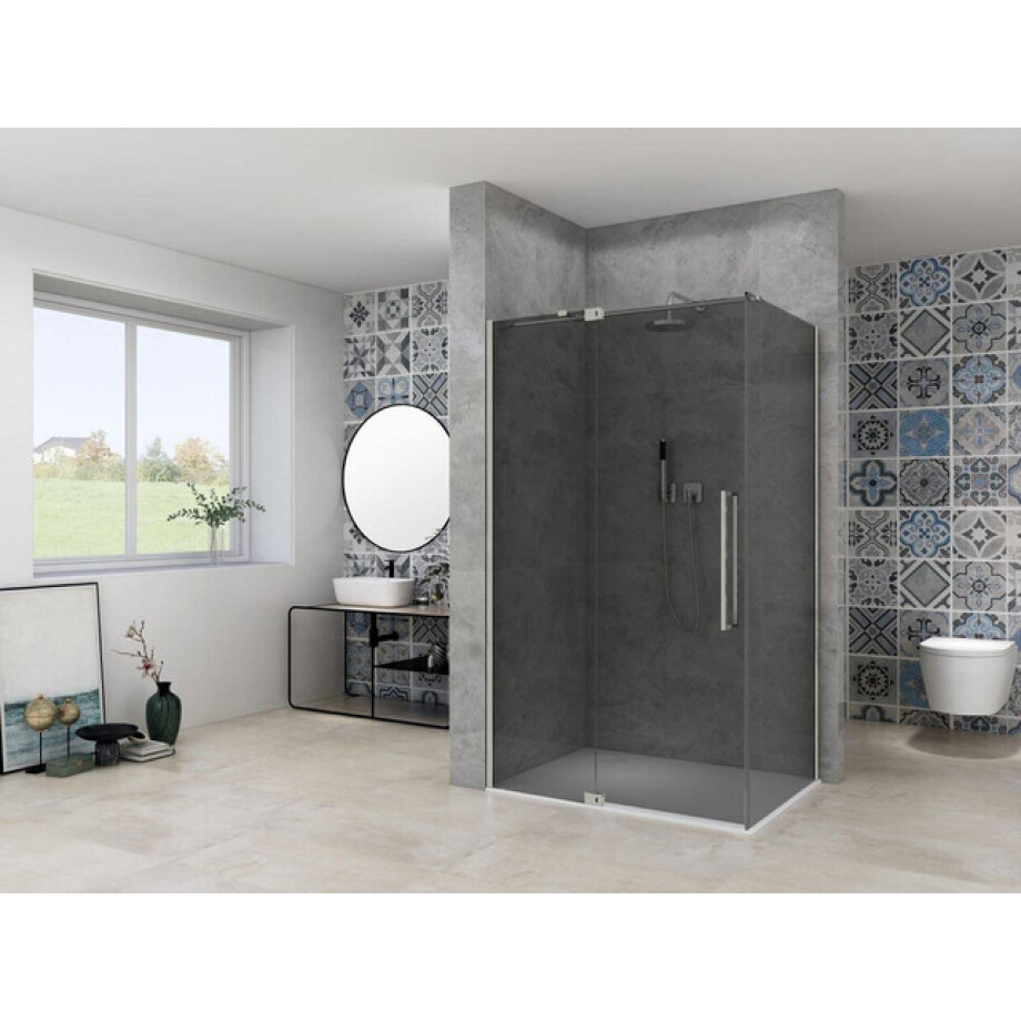 Van Rijn Products ST08 Nis Draaideur - 140x200cm - grijs rookglas - dikte 8mm - 2 delig - muurprofiel - stabilisatiestang - RVS ST08300140GRBN Van Rijn Products ST08 Nis Draaideur - 140x200cm - grijs rookglas - dikte 8mm - 2 delig - muurprofiel - stabilisatiestang - RVS ST08300140GRBN afbeelding 1