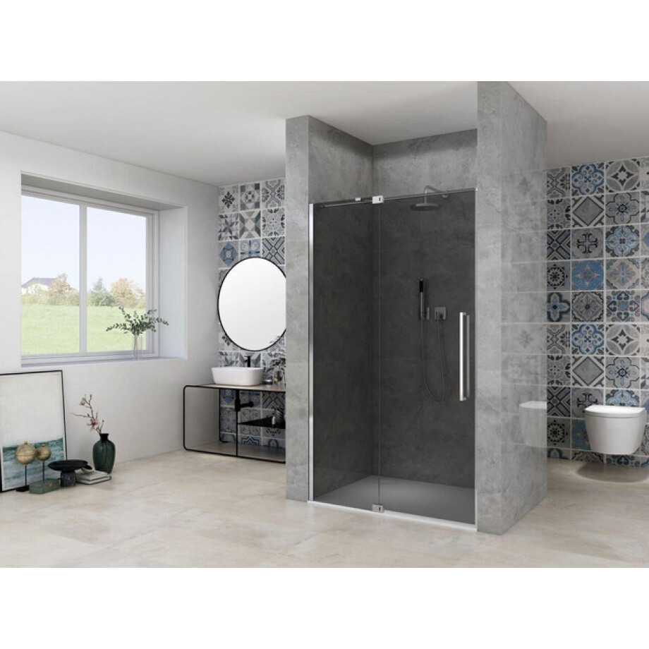 Van Rijn Products ST08 Nis Draaideur - 90x200cm - grijs rookglas - dikte 8mm - 2 delig - muurprofiel - stabilisatiestang - Chroom ST0830090GRCH Van Rijn Products ST08 Nis Draaideur - 90x200cm - grijs rookglas - dikte 8mm - 2 delig - muurprofiel - stabilisatiestang - Chroom ST0830090GRCH afbeelding 1