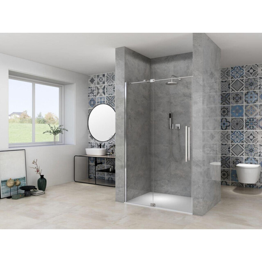 Van Rijn Products ST08 Nis Draaideur - 90x200cm - helder glas - dikte 8mm - 2 delig - muurprofiel - stabilisatiestang - Chroom ST0830090HECH afbeelding 1