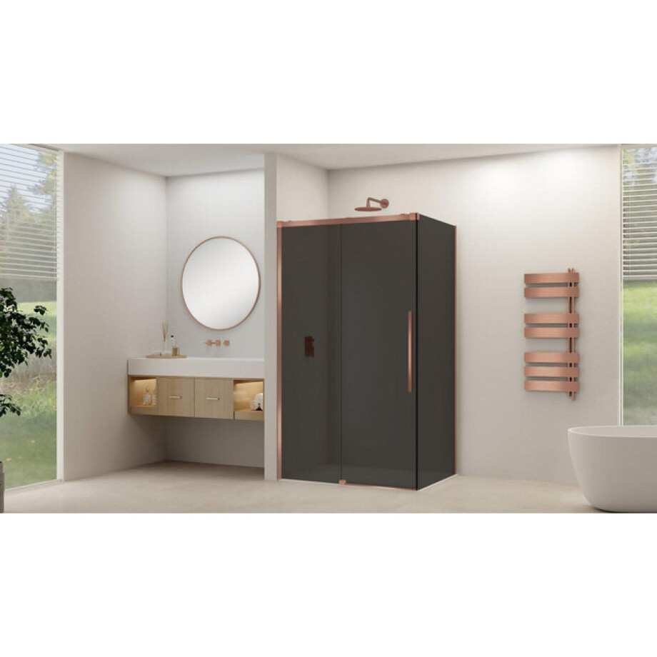 Van Rijn Products ST09 Schuifdeur tbv hoekcabine - 120x200cm - grijs rookglas - soft-close - Koper Geborsteld ST09350120GRSC afbeelding 1