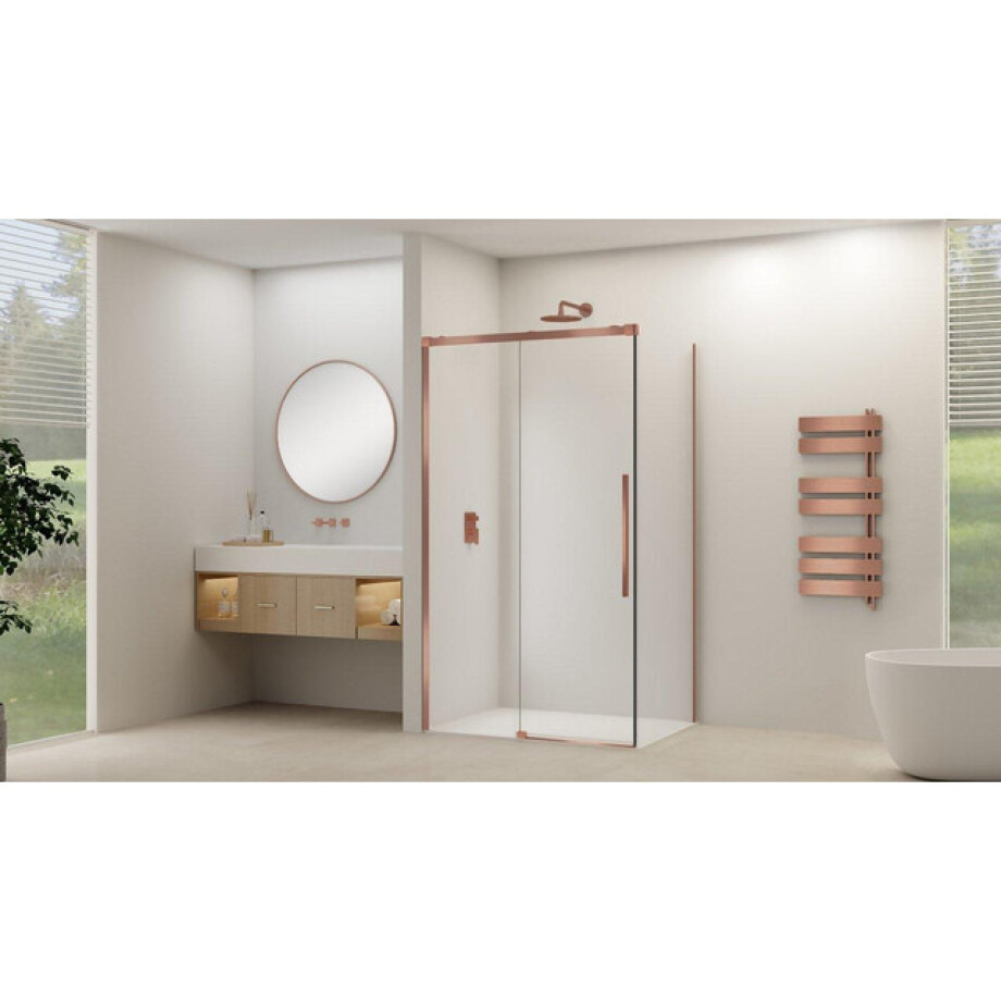 Van Rijn Products ST09 Schuifdeur tbv hoekcabine - 120x200cm - helder glas - soft-close - Koper Geborsteld ST09350120HESC afbeelding 1