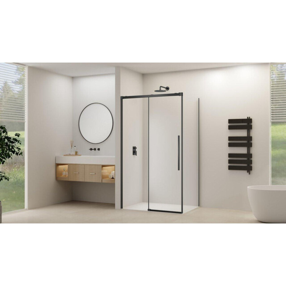 Van Rijn Products ST09 Schuifdeur tbv hoekcabine - 160x200cm - helder glas - soft-close - Zwart ST09350160HEZW Van Rijn Products ST09 Schuifdeur tbv hoekcabine - 160x200cm - helder glas - soft-close - Zwart ST09350160HEZW afbeelding 1