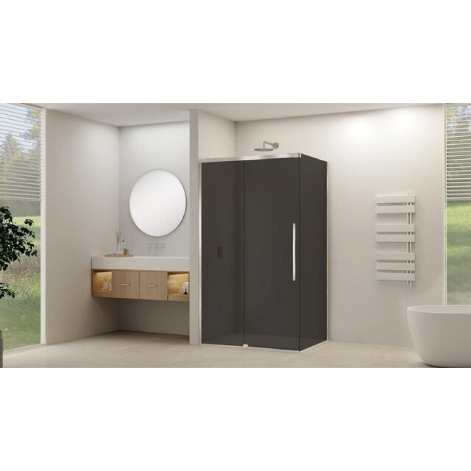 Van Rijn Products ST09 Schuifdeur tbv hoekcabine - 180x200cm - grijs rookglas - soft-close - RVS Geborsteld ST09350180GRBN Van Rijn Products ST09 Schuifdeur tbv hoekcabine - 180x200cm - grijs rookglas - soft-close - RVS Geborsteld ST09350180GRBN afbeelding 1