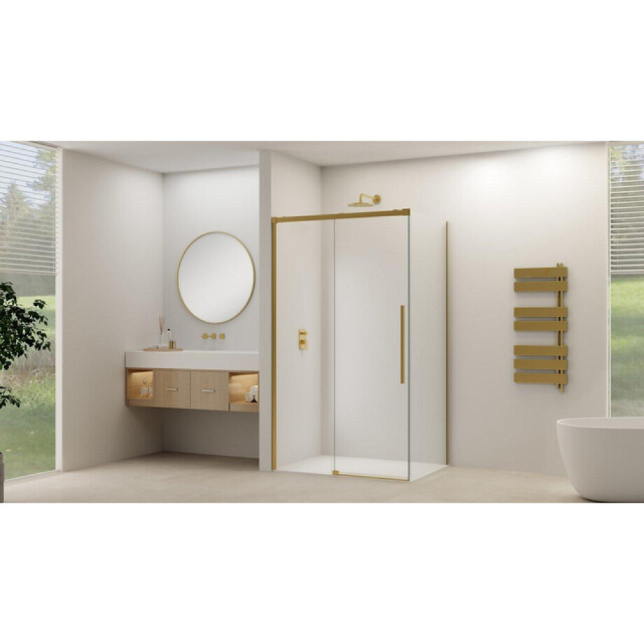 Van Rijn Products ST09 Schuifdeur tbv hoekcabine - 180x200cm - helder glas - soft-close - Messing Geborsteld ST09350180HESB Van Rijn Products ST09 Schuifdeur tbv hoekcabine - 180x200cm - helder glas - soft-close - Messing Geborsteld ST09350180HESB afbeelding 1