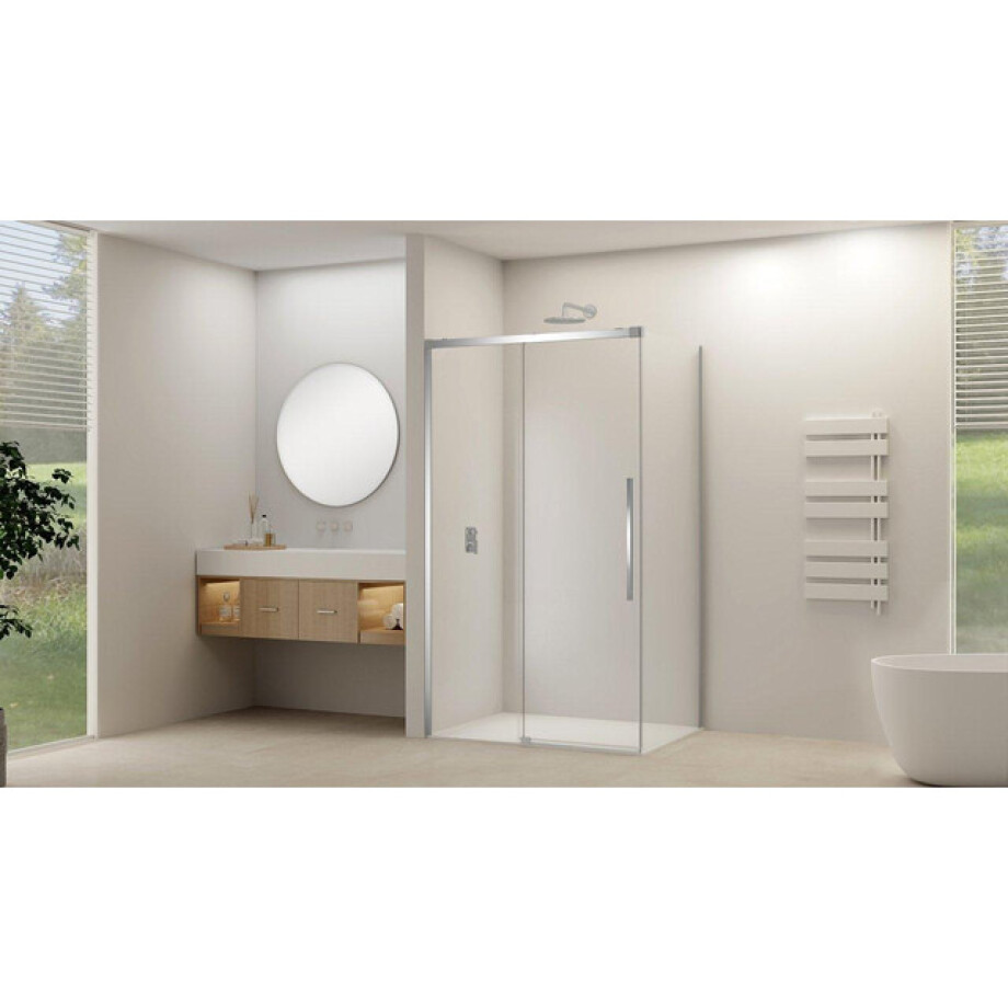 Van Rijn Products ST09 Schuifdeur tbv hoekcabine - 180x200cm - helder glas - soft-close - RVS Geborsteld ST09350180HEBN Van Rijn Products ST09 Schuifdeur tbv hoekcabine - 180x200cm - helder glas - soft-close - RVS Geborsteld ST09350180HEBN afbeelding 1