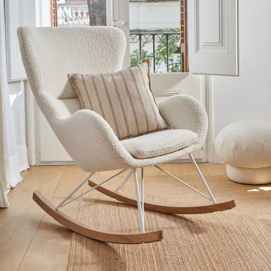 Kave Home Schommelstoel 'Vania' Bouclé, kleur Wit afbeelding 1