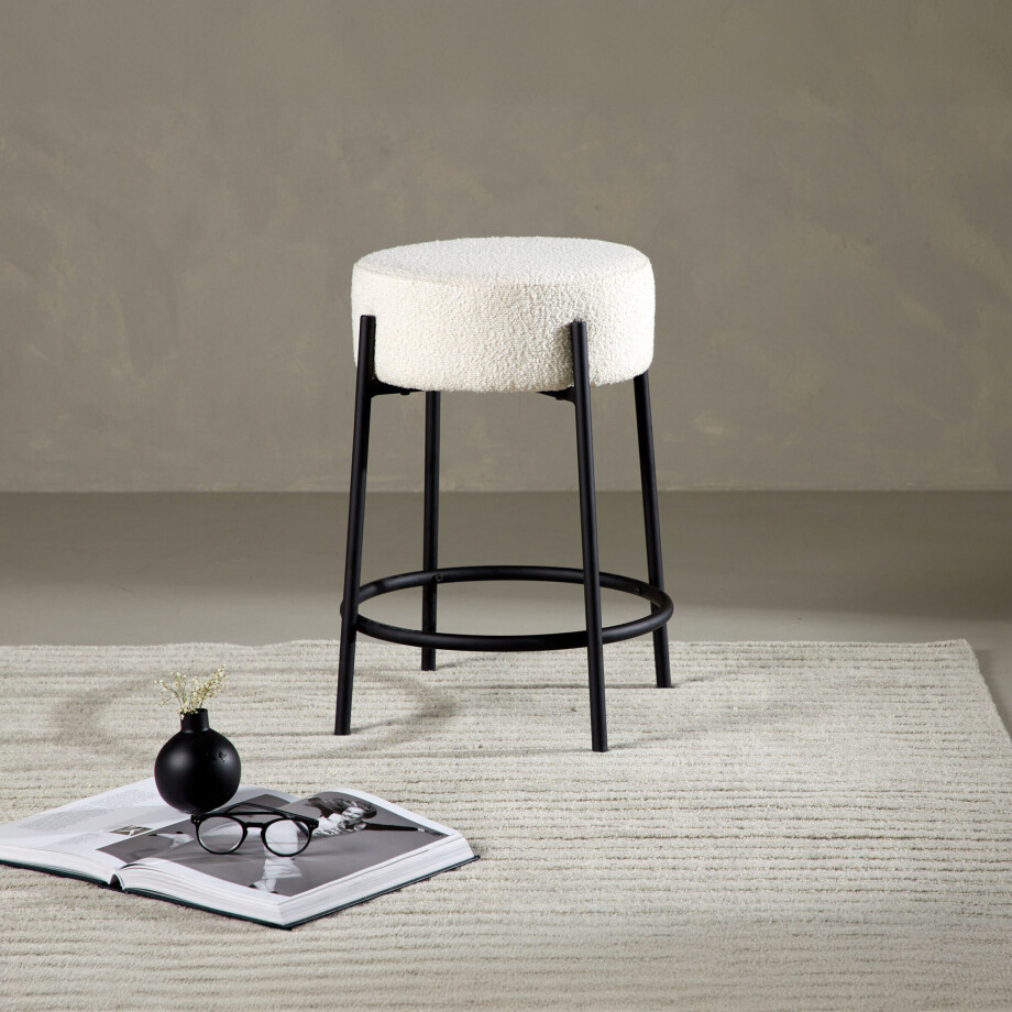 Nohr Barkruk 'Maryann' Bouclé, kleur Wit (zithoogte 60cm) afbeelding 1