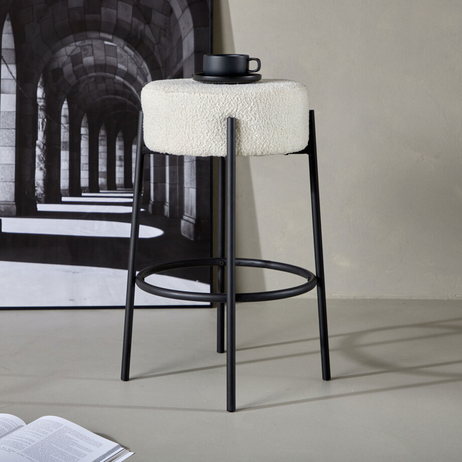 Nohr Barkruk 'Maryann' Bouclé, kleur Wit (zithoogte 70cm) afbeelding 1