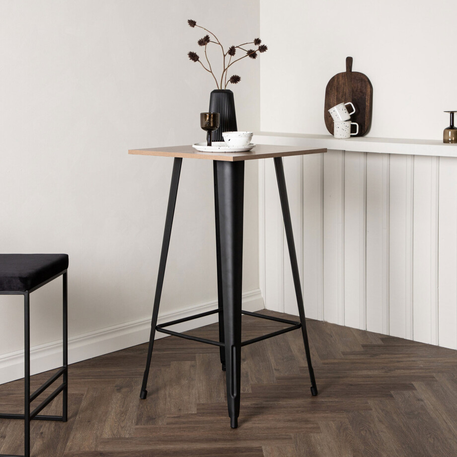 Nohr Vierkante Bartafel 'Jerae' 60 x 60cm, kleur Walnoot/Zwart afbeelding 1