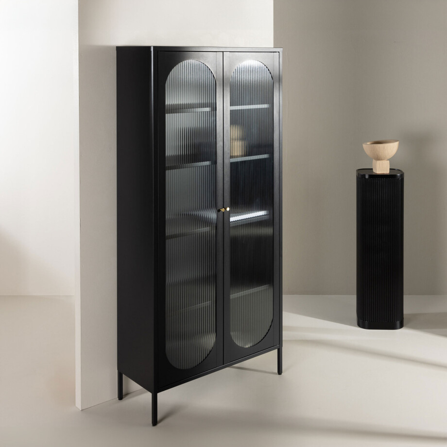 Nohr Vitrinekast 'Tilla' 180 x 80cm, kleur Zwart Nohr Vitrinekast 'Tilla' 180 x 80cm, kleur Zwart afbeelding 1