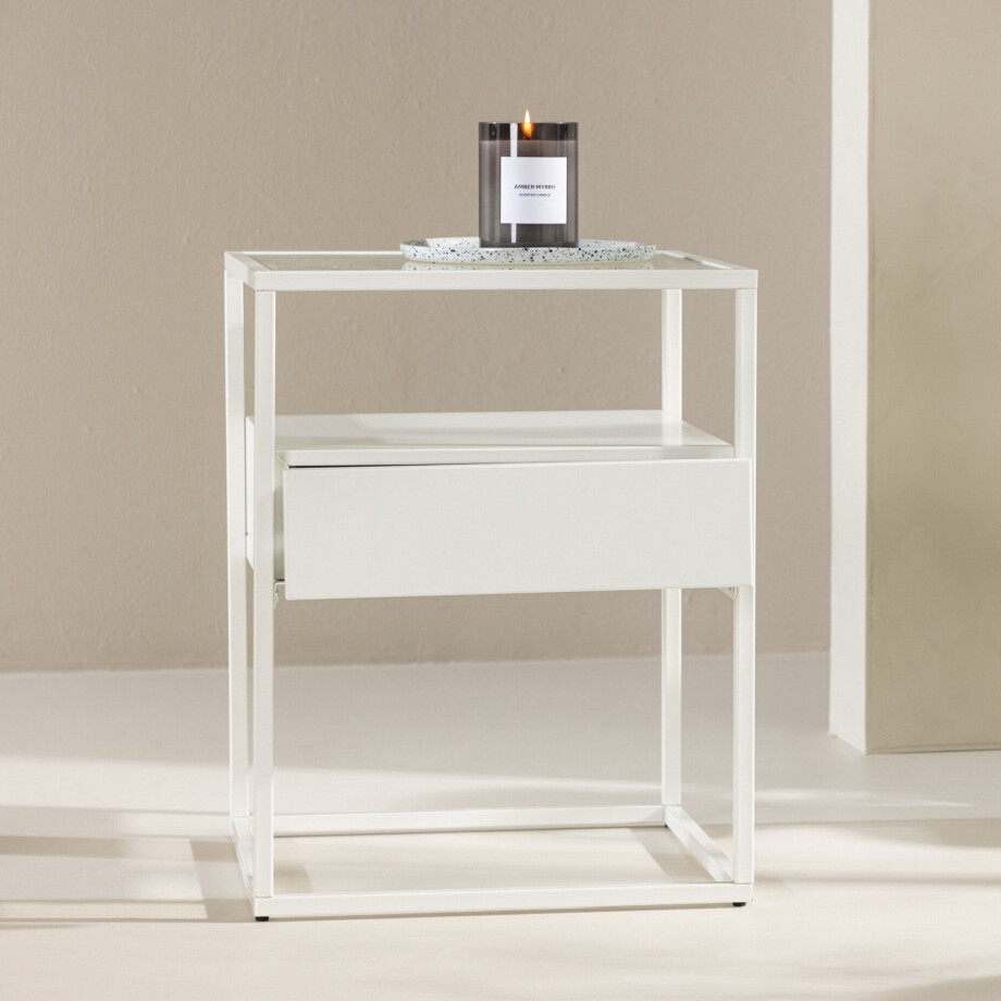 Nohr Nachtkastje 'Nisreen' Metaal en glas, 40 x 40cm, kleur Wit afbeelding 1