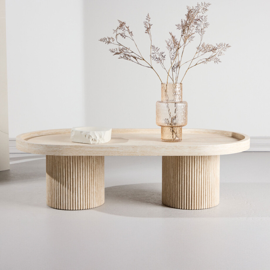 Nohr Ovale Salontafel 'Mikos' Travertinlook, 120 x 60cm afbeelding 1