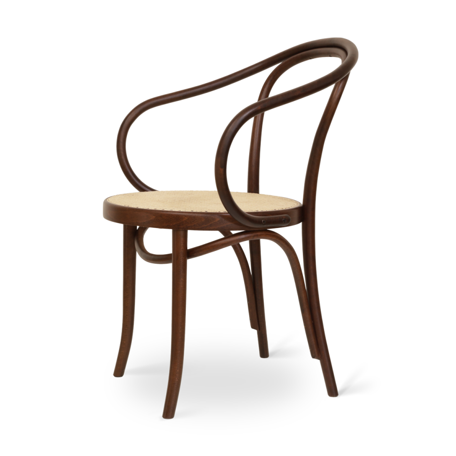 Venice No. 9 houten eetkamerstoel met armleuningen en rotan zitting walnoot Venice No. 9 houten eetkamerstoel met armleuningen en rotan zitting walnoot afbeelding 1