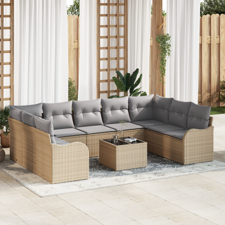 vidaXL 10-delige ligbed set met kussens zwart poly rattan afbeelding 1