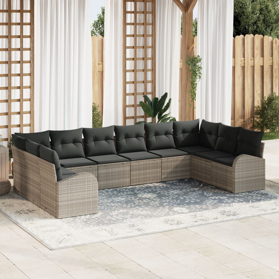 vidaXL Bankstel met kussen 10 pcs Lichtgrijs Polyrattan vidaXL Bankstel met kussen 10 pcs Lichtgrijs Polyrattan afbeelding 1