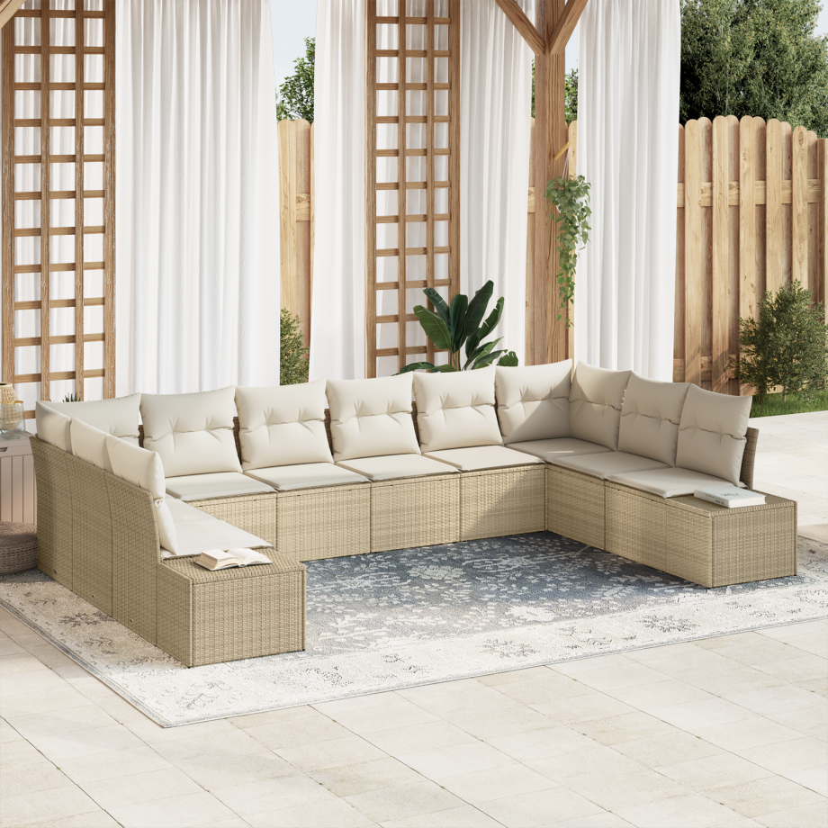 vidaXL 10-delige Tuinsalonset met kussens - Beige poly rattan vidaXL 10-delige Tuinsalonset met kussens - Beige poly rattan afbeelding 1