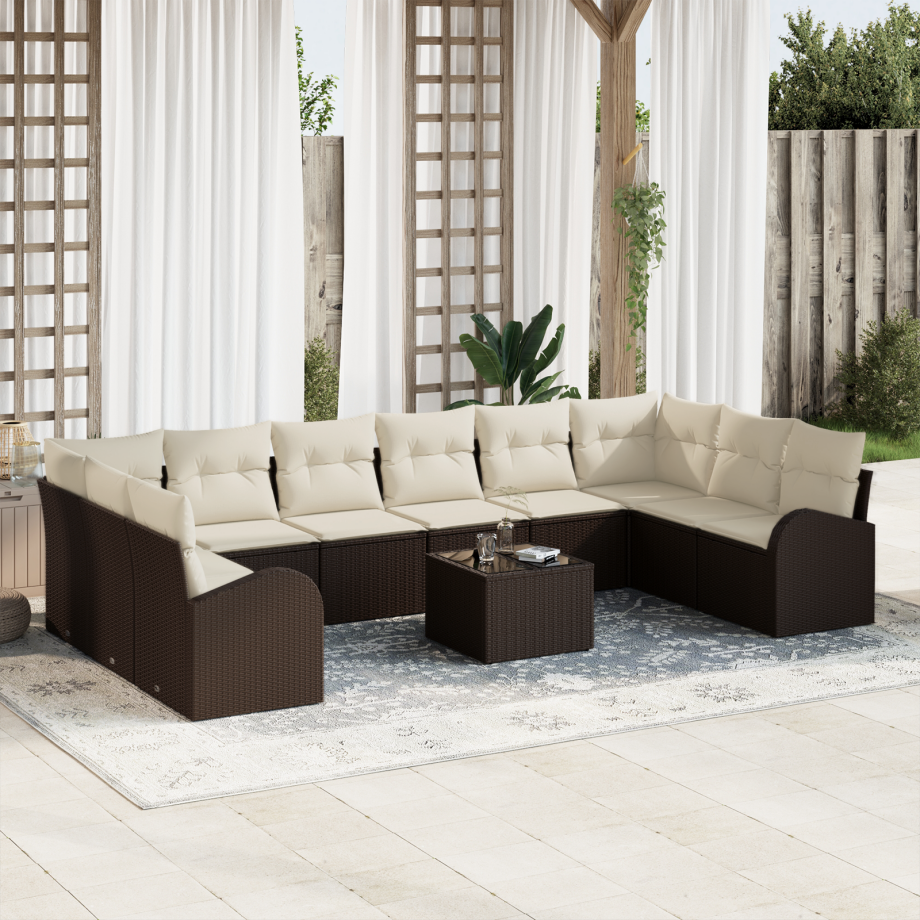 vidaXL 10-delige tuinset met crèmekleurige kussens en grijs poly rattan vidaXL 10-delige tuinset met crèmekleurige kussens en grijs poly rattan afbeelding 1