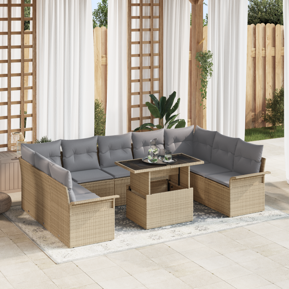 vidaXL Tuin Sofa Set met kussen 10 pcs Beige Poly riet vidaXL Tuin Sofa Set met kussen 10 pcs Beige Poly riet afbeelding 1