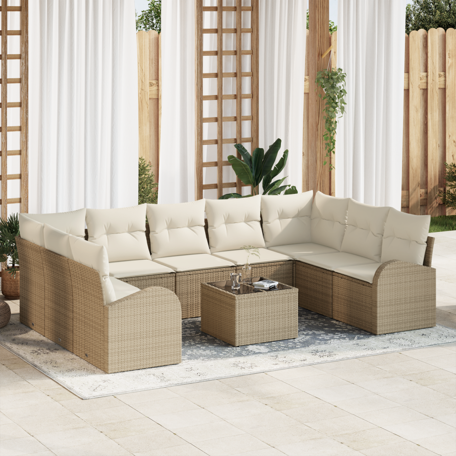 vidaXL 10-delige tuinset met kussens bruin poly rattan afbeelding 1