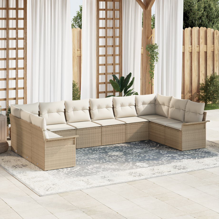 vidaXL Tuin Sofa Set met kussen 10 pcs Beige poly rattan afbeelding 1