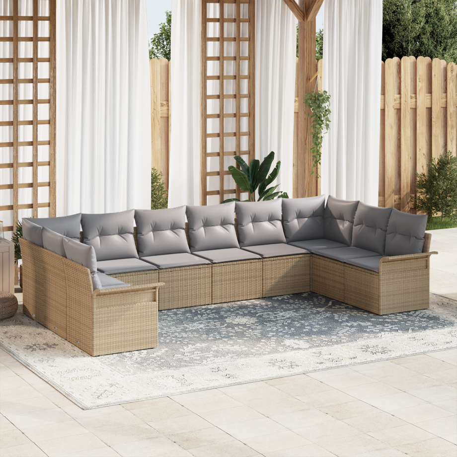 vidaXL Tuin Sofa Set met kussen 10 pcs Beige poly rattan afbeelding 1