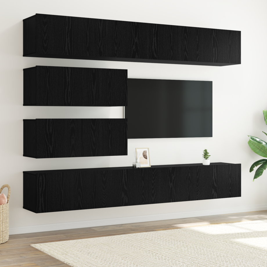 vidaXL 10-delige TV meubelset - Wandgemonteerde zwarte eiken bewerkt hout afbeelding 1