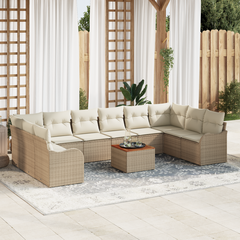 vidaXL 11-delige ligbedden set met kussens beige poly rattan acacia afbeelding 1