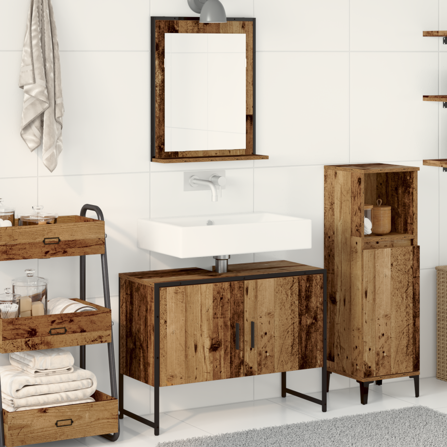 vidaXL Badkamermeubelset Wandgemonteerd 2 pcs Bruin Bewerkt hout afbeelding 1