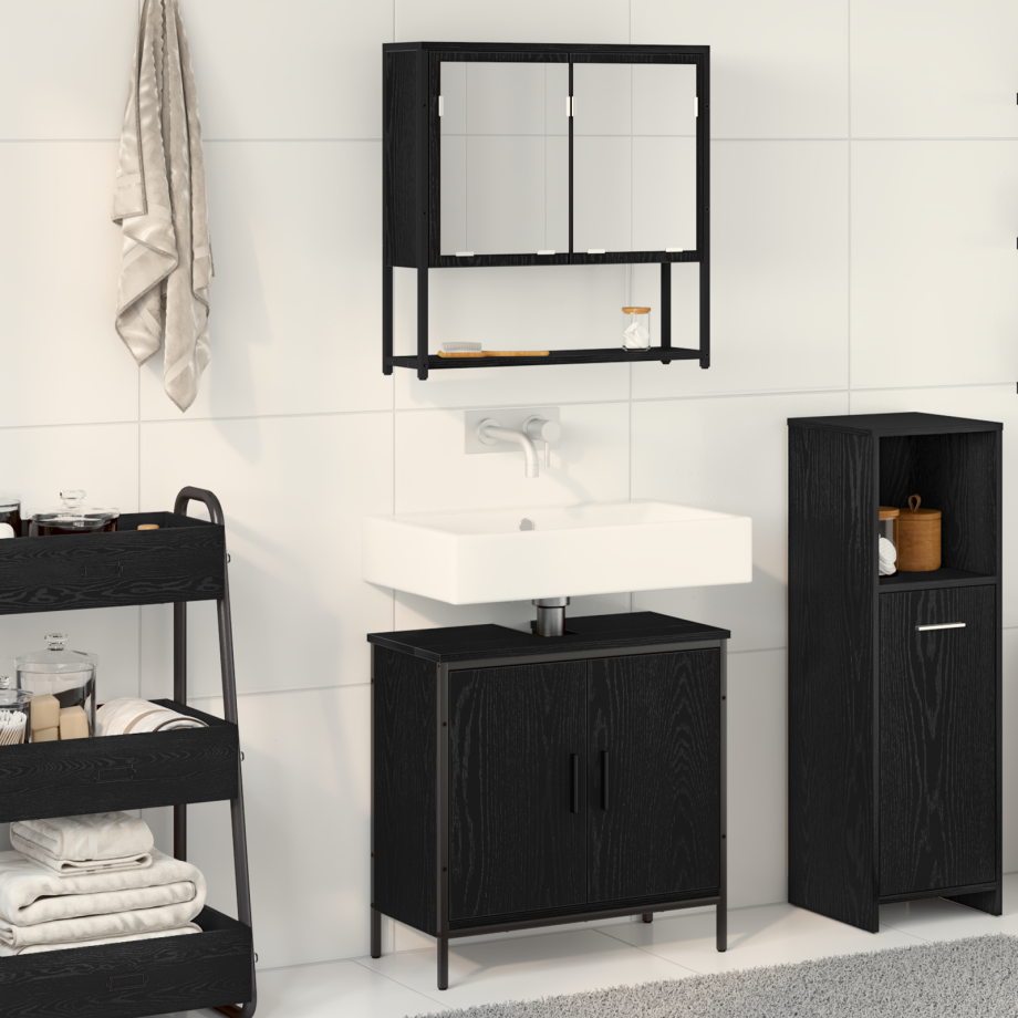 vidaXL Badkamermeubelset met plank met opslag 2 pcs Zwart Bewerkt hout afbeelding 1