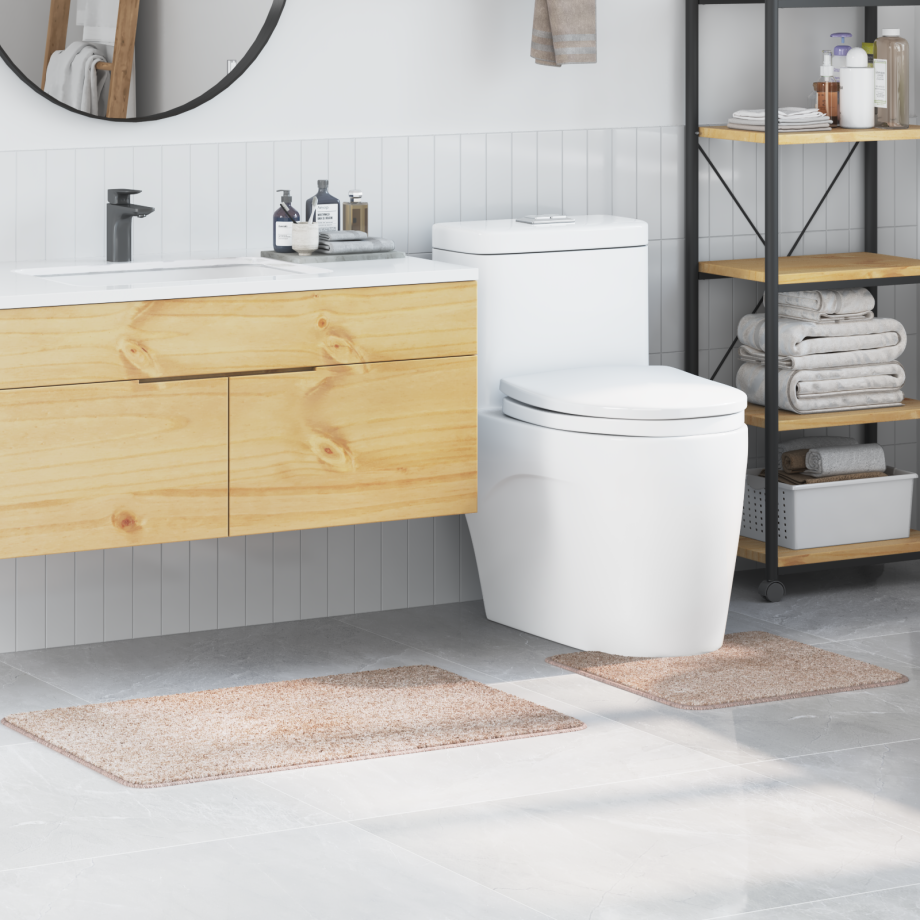 vidaXL 2-delige Badmattenset anti-slip polypropeen crèmekleurig afbeelding 1