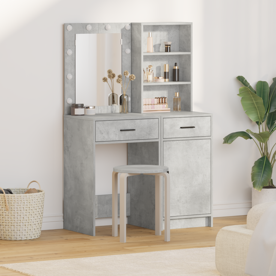 vidaXL 2-delige Kaptafel Set met LED - Betonnen Grijs en Engineered Hout afbeelding 1