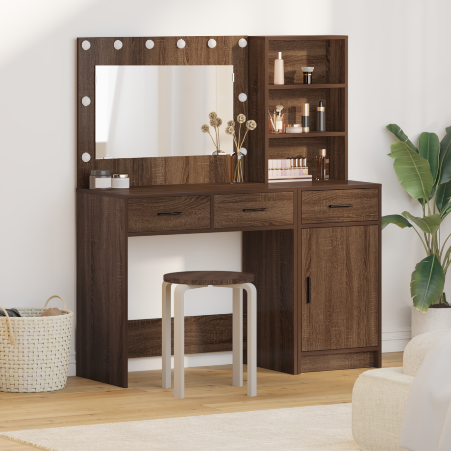 vidaXL 2-delige Kaptafel Set met LED in Zwart Eikenhout afbeelding 1