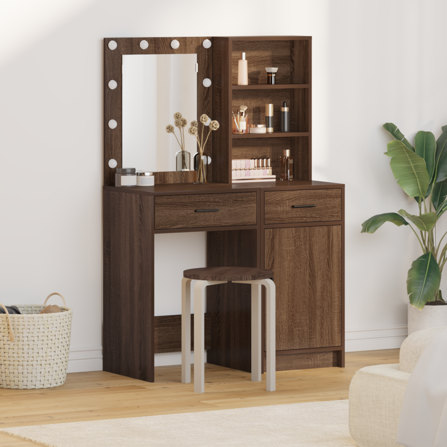 vidaXL 2-delige Kaptafel Set met LED - Zwart Eiken Hout afbeelding 1
